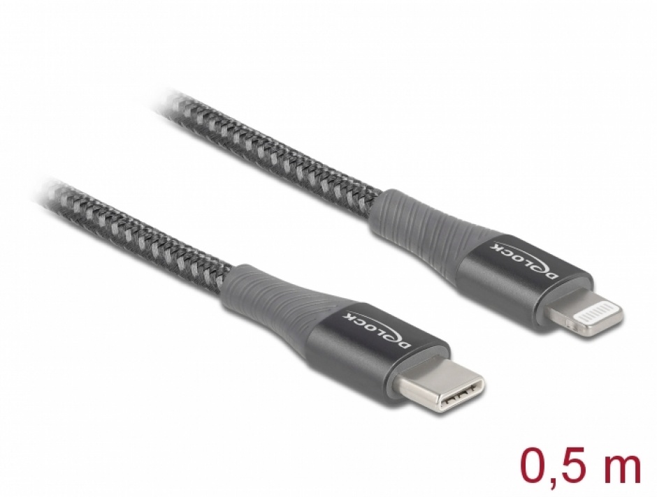Cablu USB-C Lightning MFi Delock 0.5m Gri