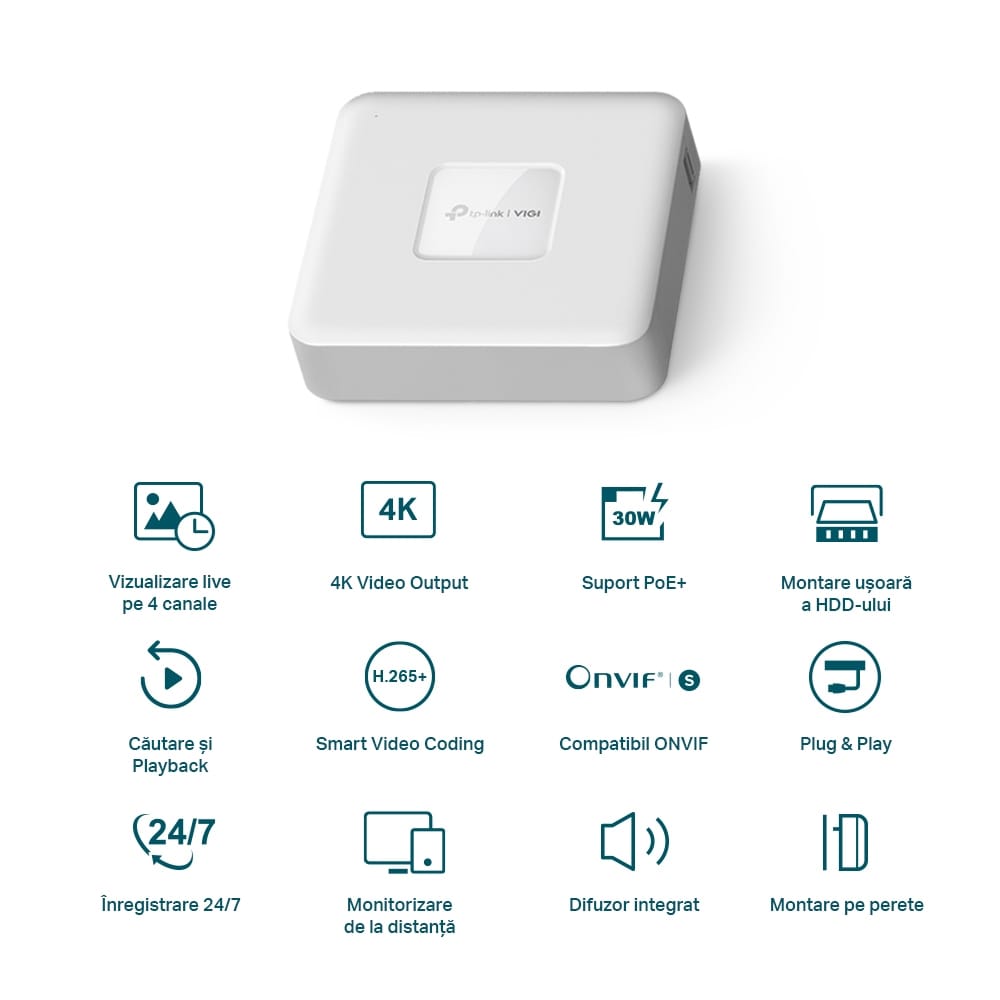 NVR TP-Link VIGI NVR1104H-4P, 4 Canale 4K, 4x PoE+ - imagine 4