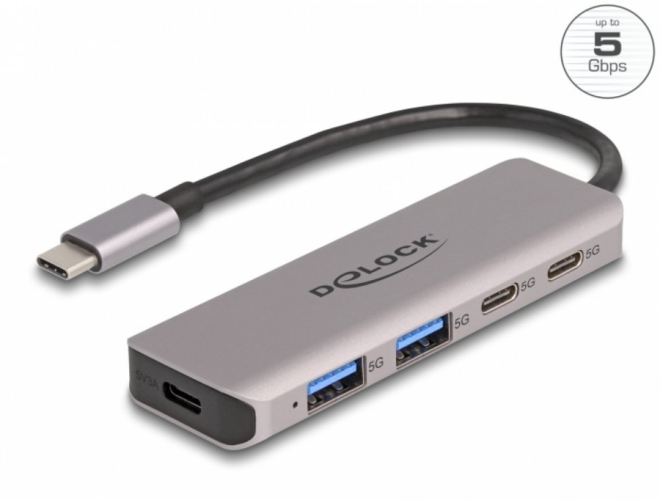 Hub USB 3.2 Delock 2xC+2xA, Metalic