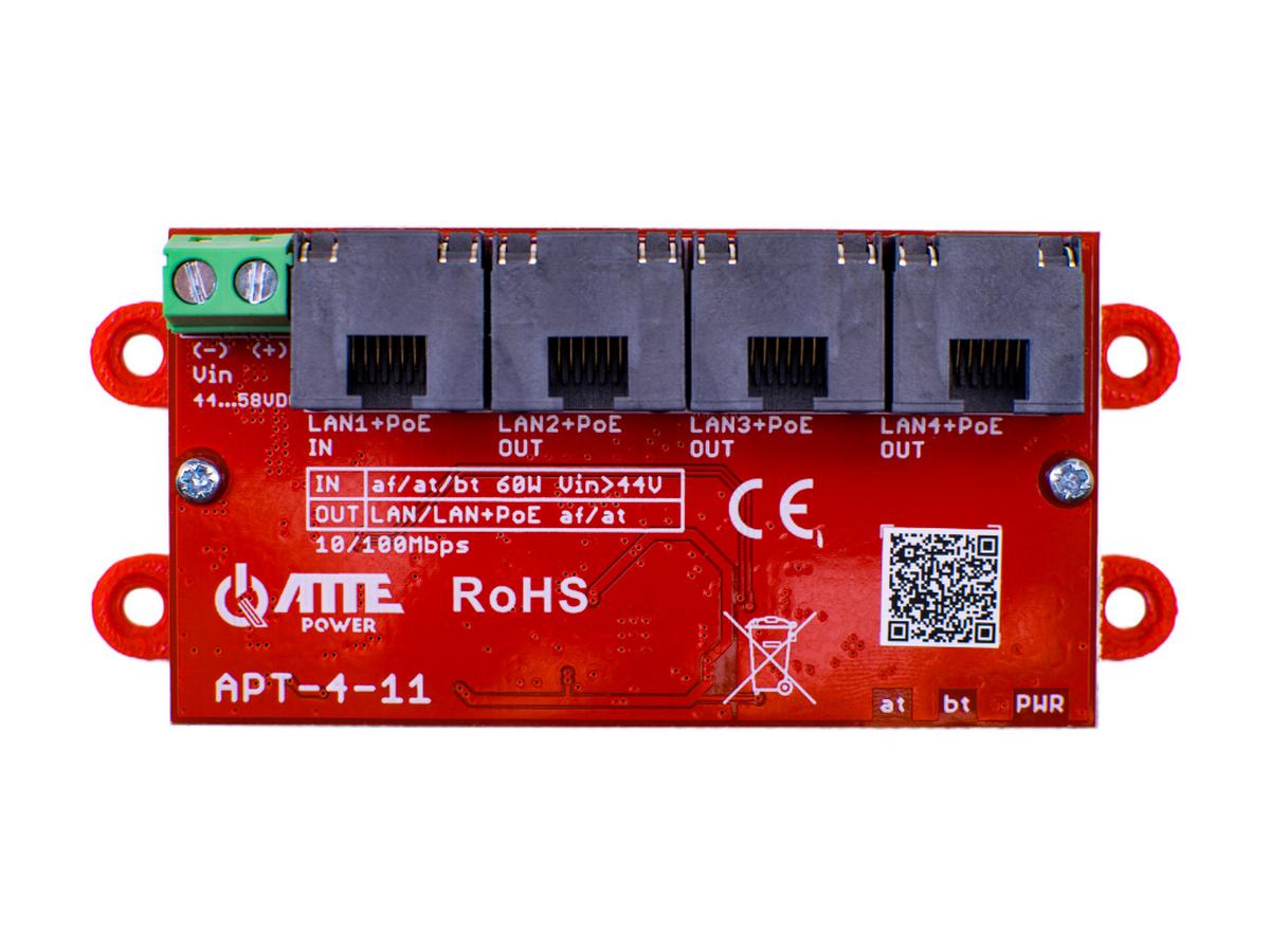 Extender switch LAN si PoE, 4 porturi 10/100Mbps, 60W, IP20, Atte Power APT-4-11