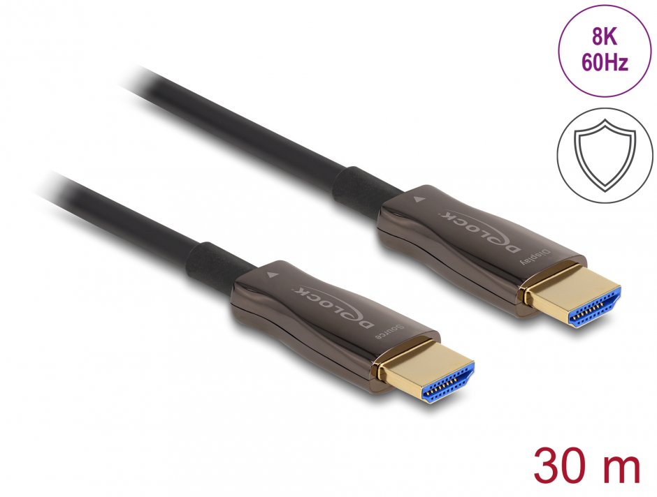 Cablu Optic HDMI Delock 8K, 30m, Protecție Metalică