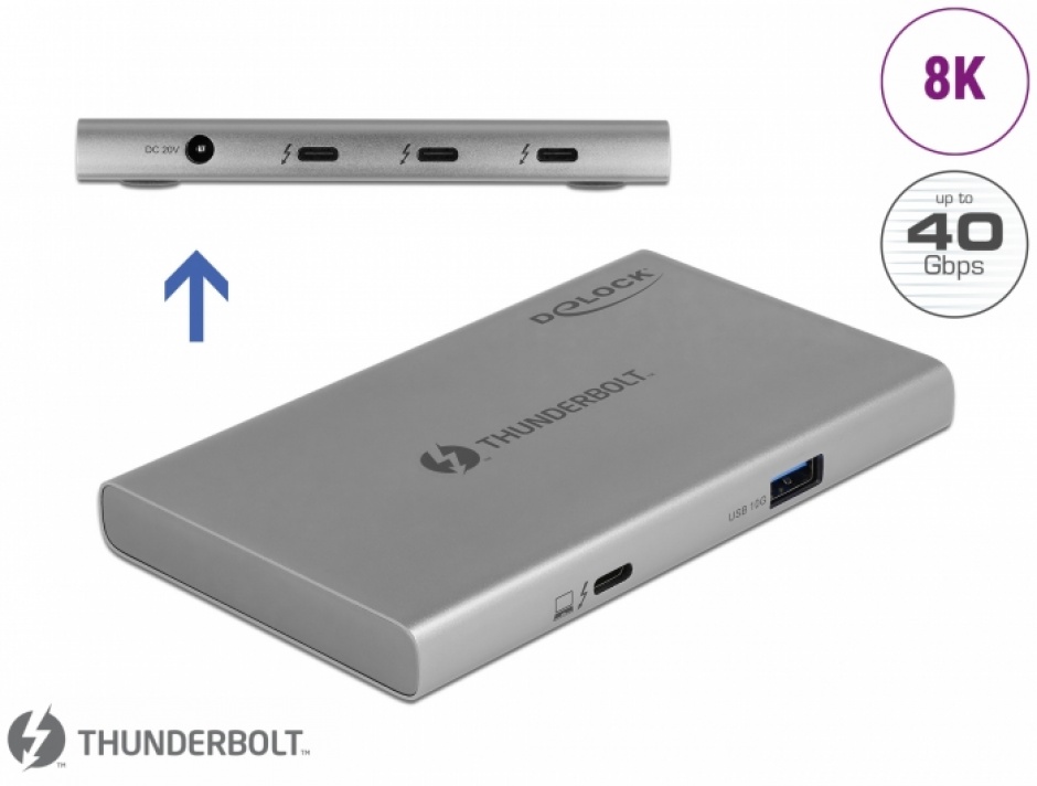 Delock Hub Thunderbolt 4, 85W, Metal