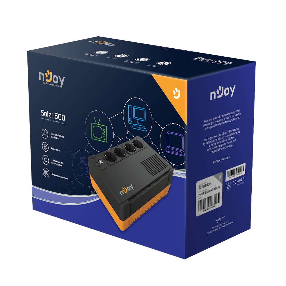 UPS Njoy Soter 600 600VA 360W - Protecție Electronică - imagine 7