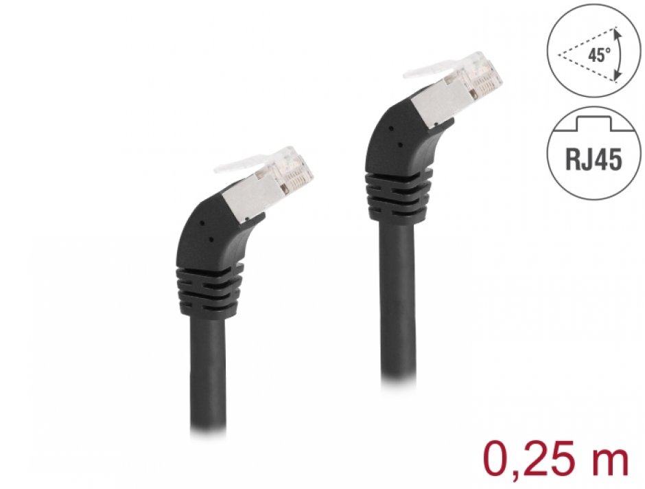 Cablu RJ45 Cat.6A S/FTP 0.25m, Unghi 45°, Delock