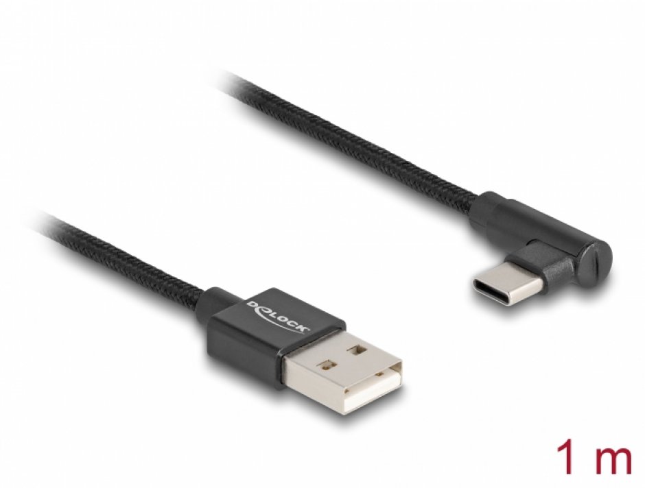 Cablu USB 2.0 A-C Delock 1m, Unghi, Metalic