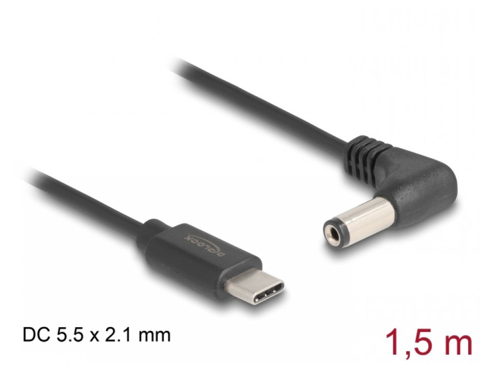 Cablu USB Type-C la DC 5.5x2.1mm Delock, 1.5m