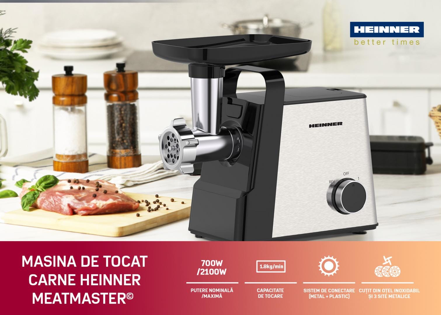 Mașină Tocat Heinner HMG-2100SS3, 2100W, 1.8kg/min, Accesorii - imagine 6