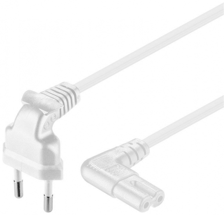 Cablu alimentare Euro-IEC C7 90° 3m Alb