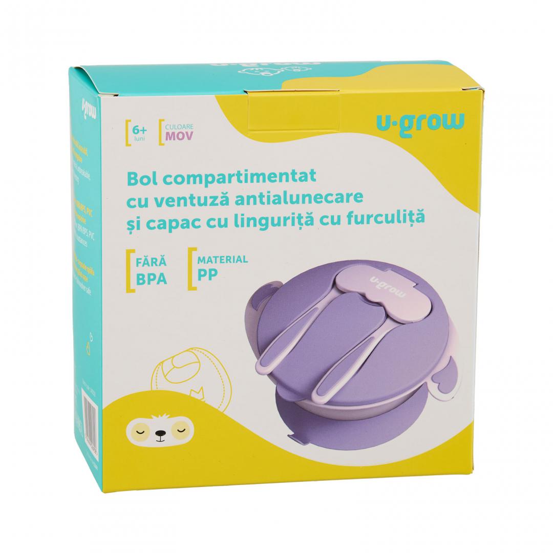Bol U-GROW Compartimentat cu Ventuza Mov pentru Diversificare - imagine 4