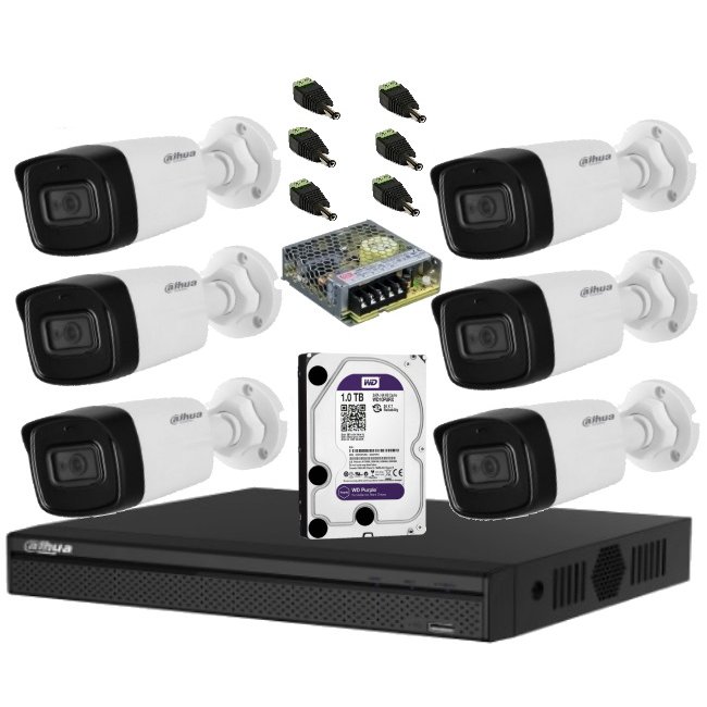 Kit supraveghere Dahua 6 camere exterior 5MP, IR 80m