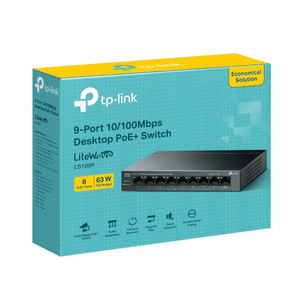 Switch TP-LINK LS109P 9 Porturi PoE+ 65W Metalic - imagine 3