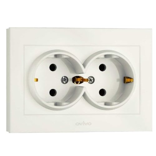 Priza Schuko Dubla Ovivo OV00031 16A 250V IP20 Alb