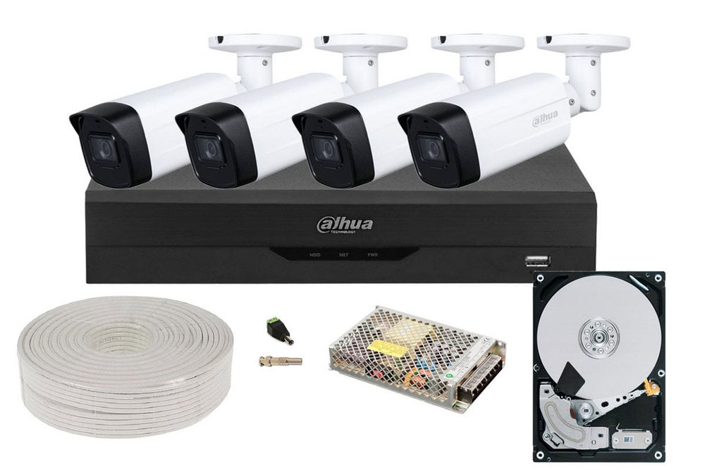 Kit supraveghere Dahua 4 camere Full HD, AI, audio, 1 TB