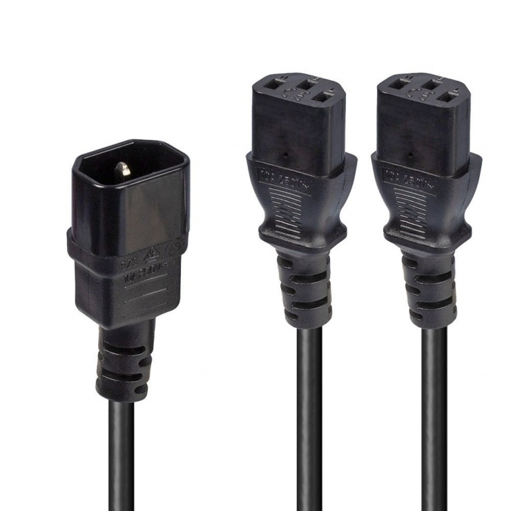 Cablu Lindy IEC C14 la 2x C13 2m, Negru