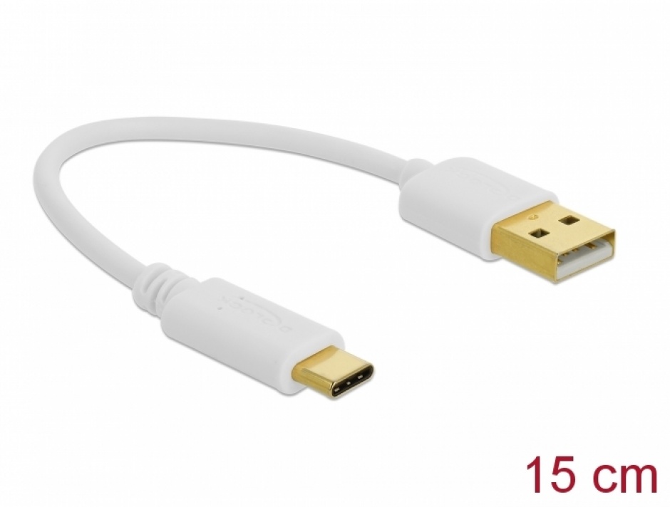 Cablu Incarcare USB-A la Type-C 3A, 15cm, Alb