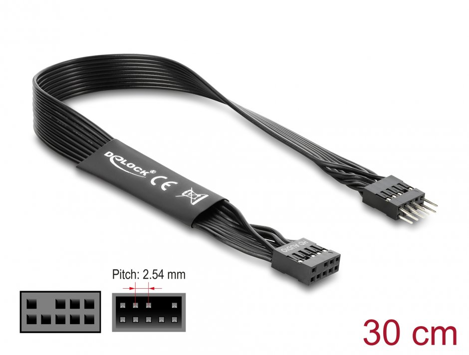 Cablu prelungitor HD Audio Flat placa baza pin header 9 pini M-T 0.3m Negru, Delock 86052