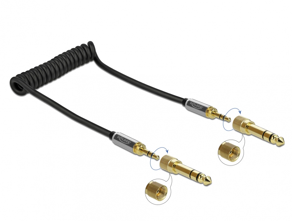 Cablu Spiralat Jack 3.5mm + Adaptor 6.35mm Delock