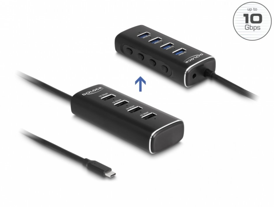 Hub USB 3.2 Gen2 Delock 4xUSB-A cu Switch