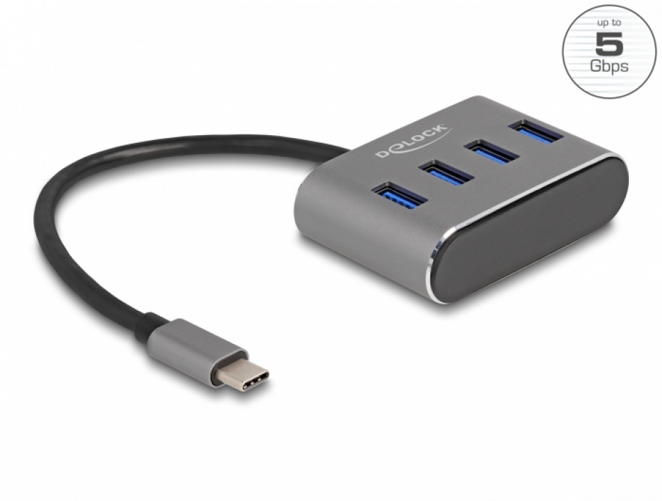 Hub USB 3.2 Gen1 Delock Type-C, 4x USB-A, Metalic