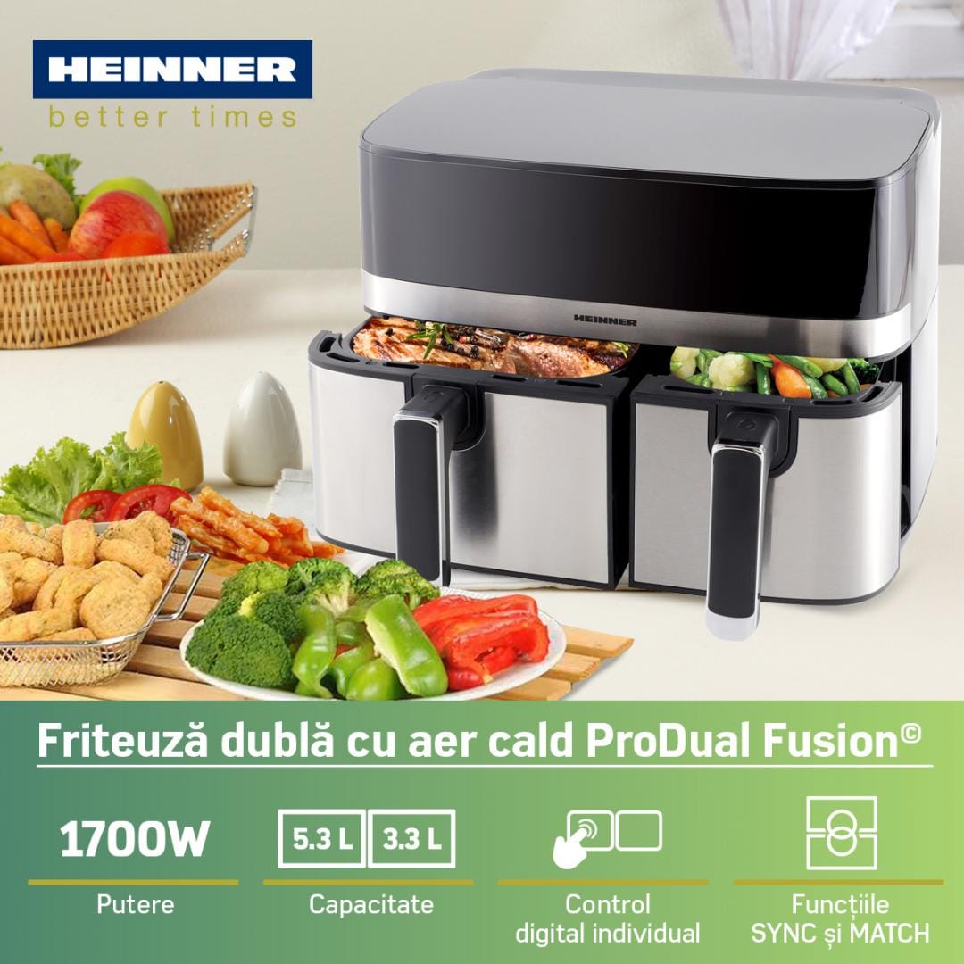 Friteuza Dubla Aer Cald Heinner 8.6L Digital Touch 1700W - imagine 5