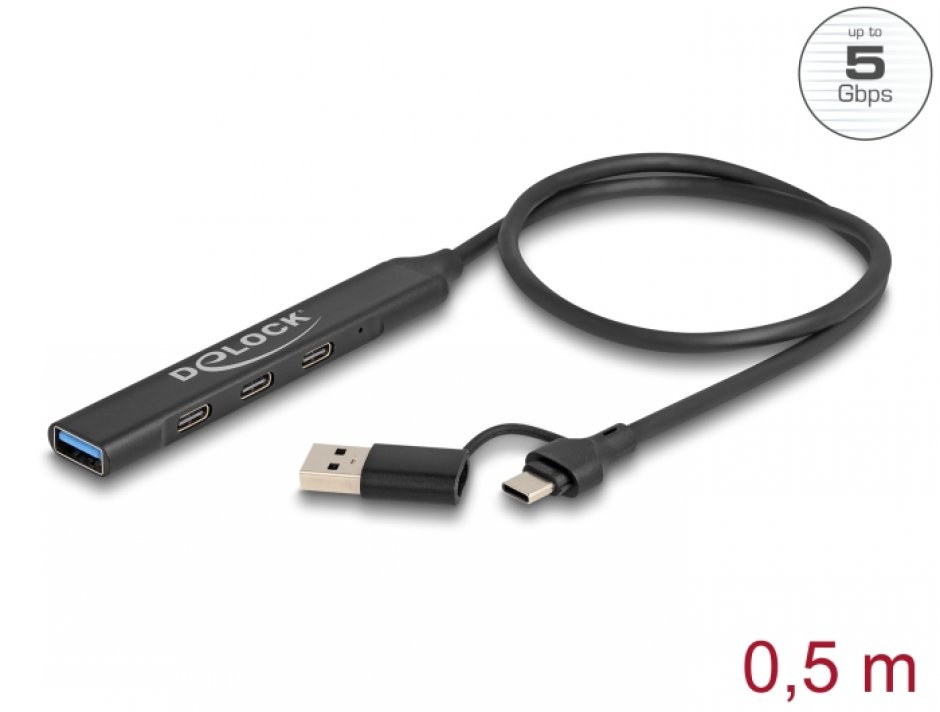 Hub USB 3.2 Delock 4-Porturi, Metalic