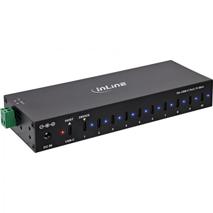 HUB industrial cu 10 x USB 3.1 type C + alimentare, InLine IL35396F