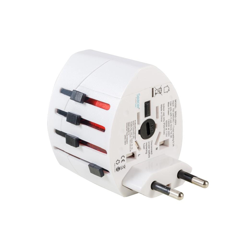 Adaptor Universal SPACER SPAD-UNIV Alb - 2 Porturi USB, Schuko - imagine 3