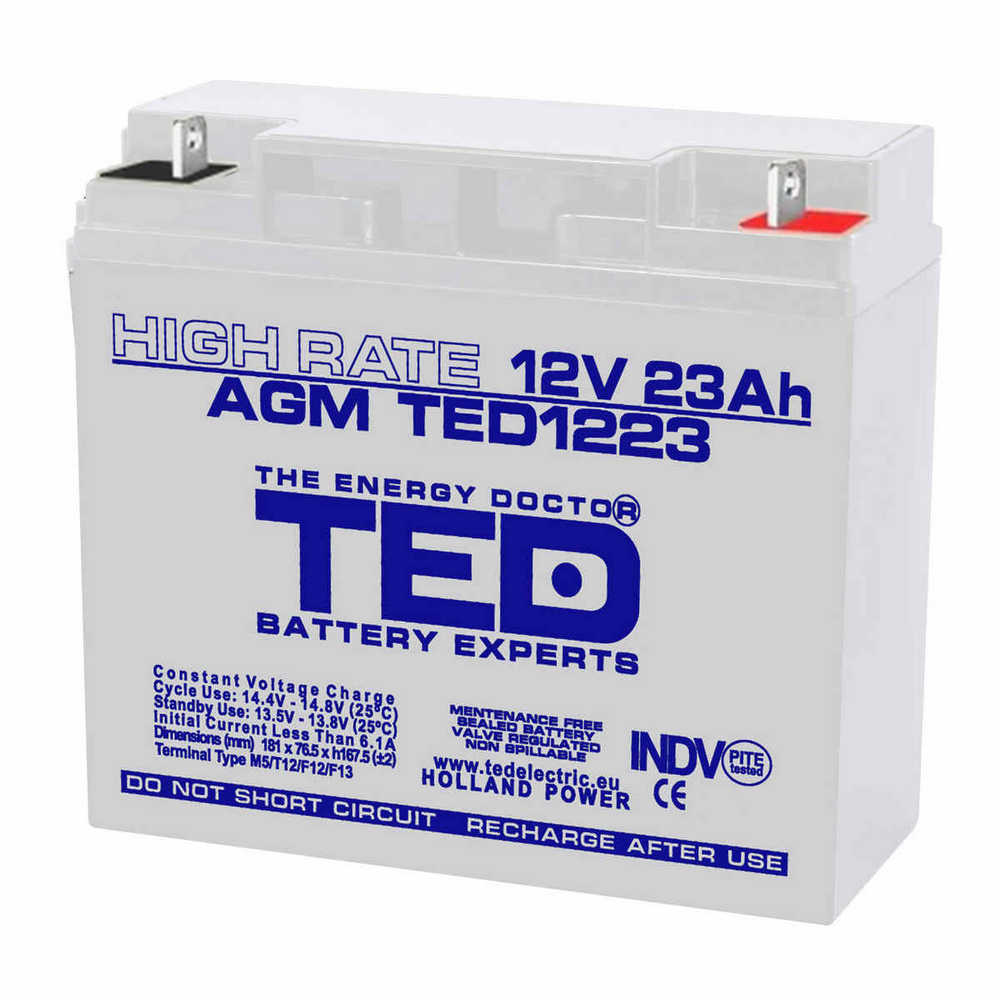 Acumulator TED 12V 23Ah, Inalta Performanta