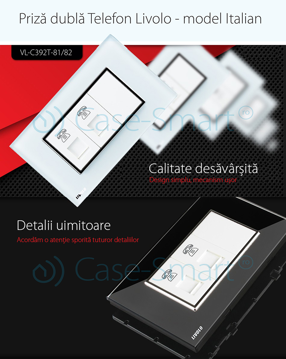 Priza Dublă Telefon Livolo cu Rama Sticlă - imagine 6