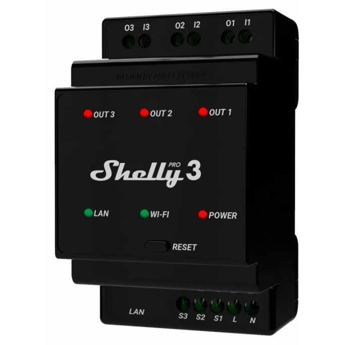 Releu Shelly Pro 3, 3 Canale, WiFi/LAN