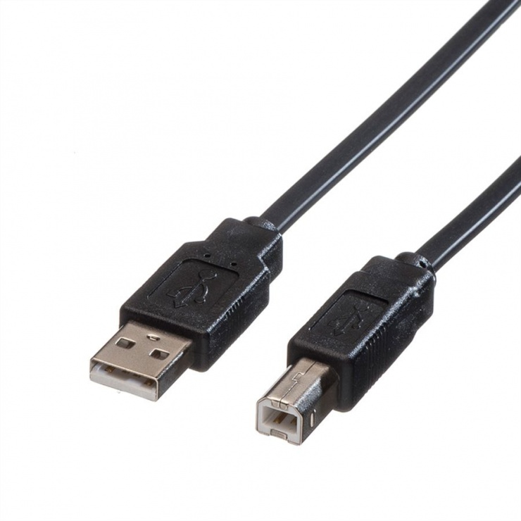Cablu USB Flat 0.8m Roline A-B Negru
