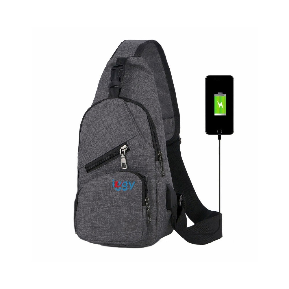 Rucsac Sling Iggy cu USB, Polyester, Gri - Compact si Modern