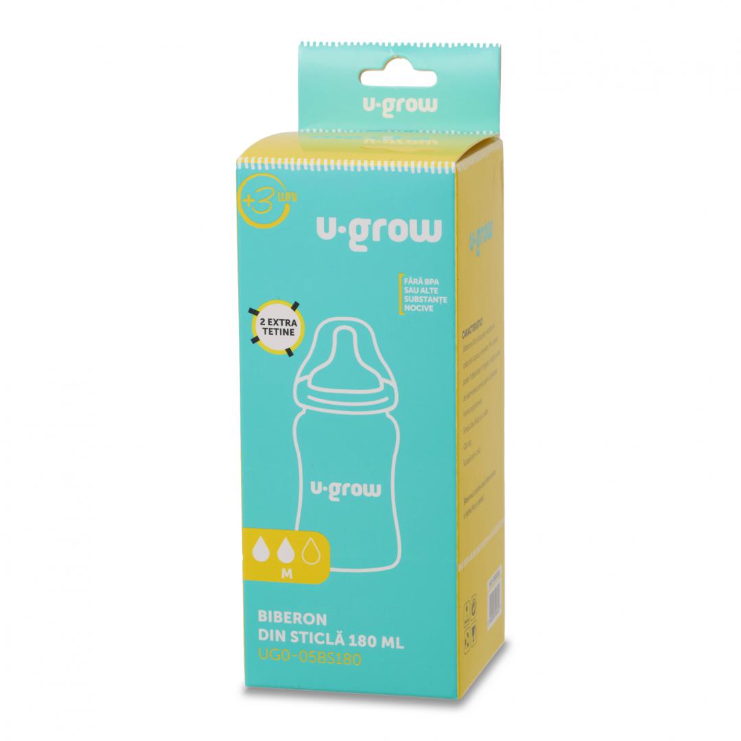 Biberon U-GROW Sticlă 180 ml + 2 Tetine | Generic - imagine 3
