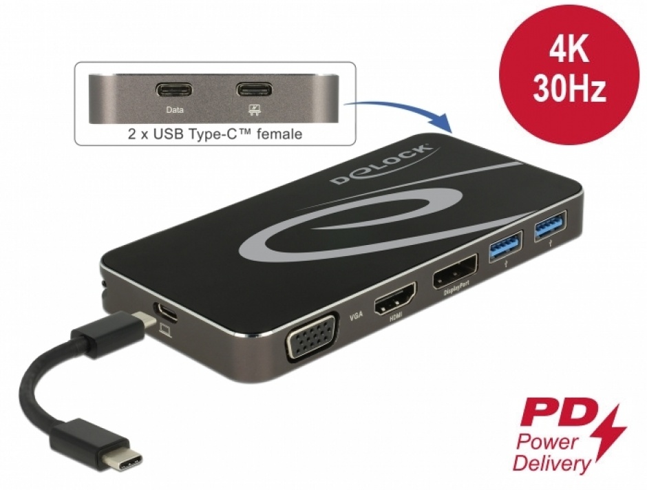 Delock 87773 Docking Station USB-C, 3 Monitoare, 100W PD