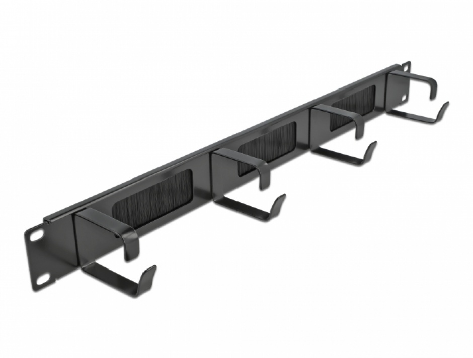 Organizator cabluri 19" 1U pentru cabinet cu 4 inele + perii Negru, Delock 66489