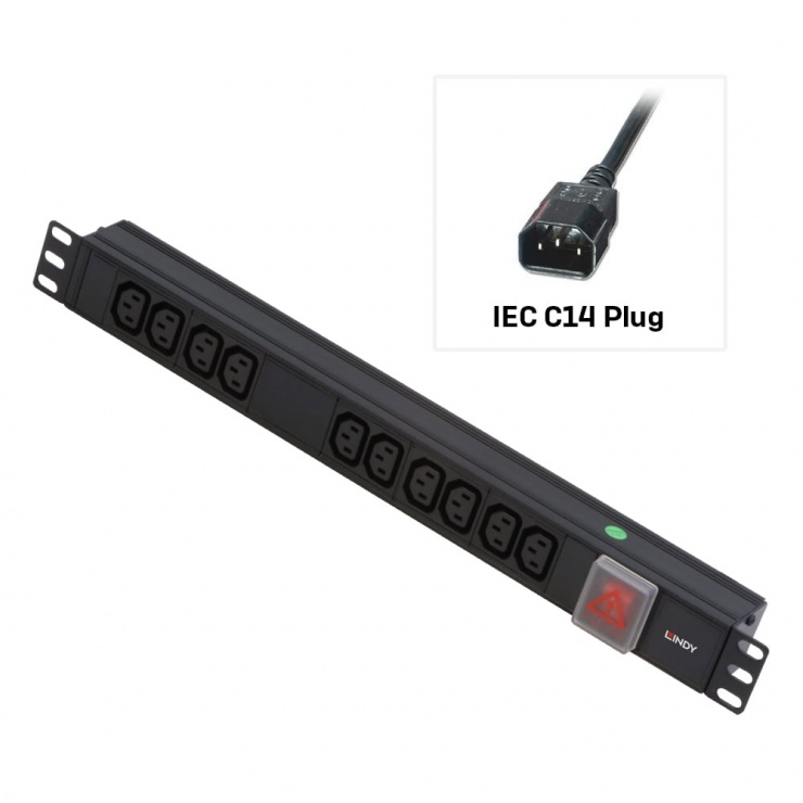 Prelungitor PDU Lindy 1U, 10 Prize C13, 3m