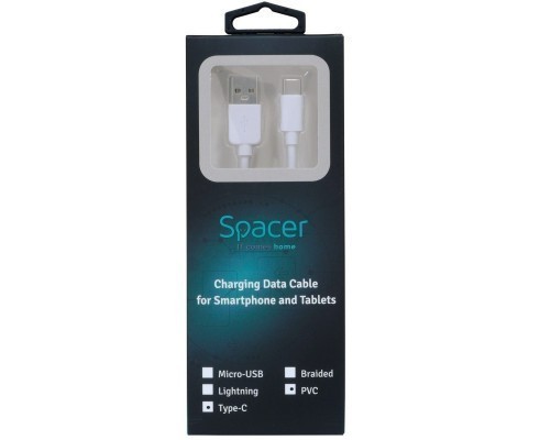 Cablu USB-C Spacer 1.8m, Alb - imagine 2