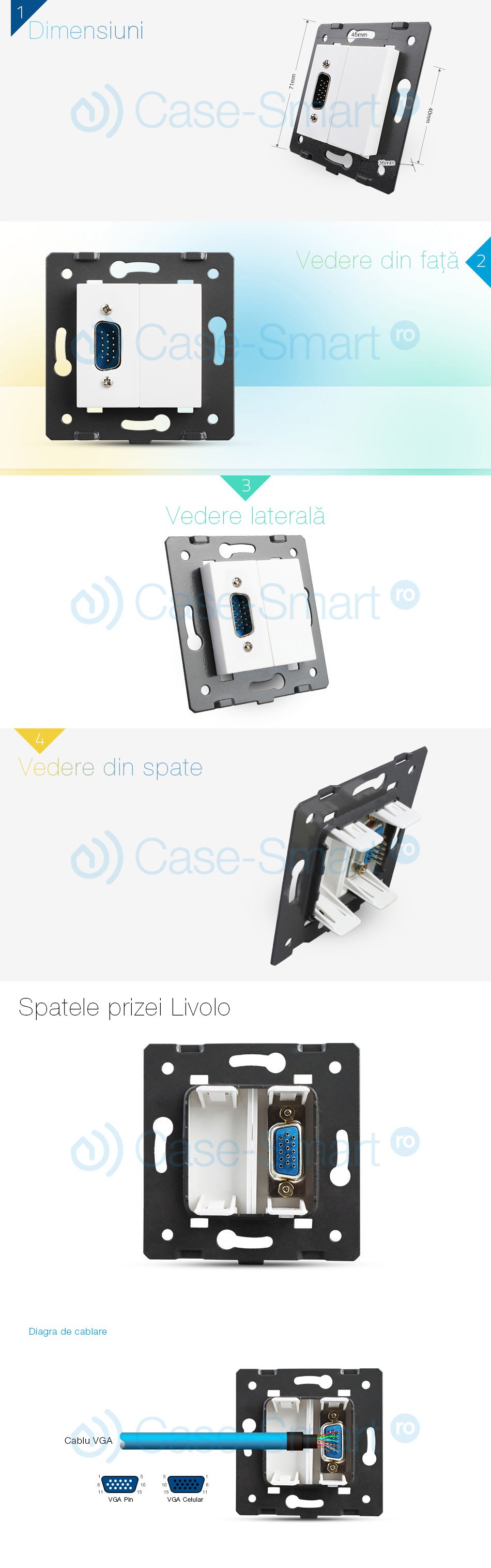 Priză VGA Mama Livolo, Metal/Plastic - imagine 4