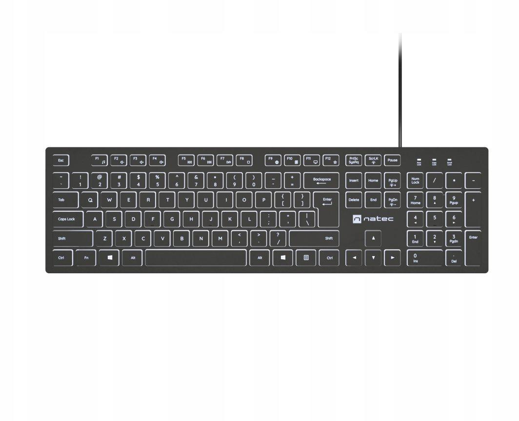 Tastatura Natec Herring Slim cu fir si iluminare LED alb