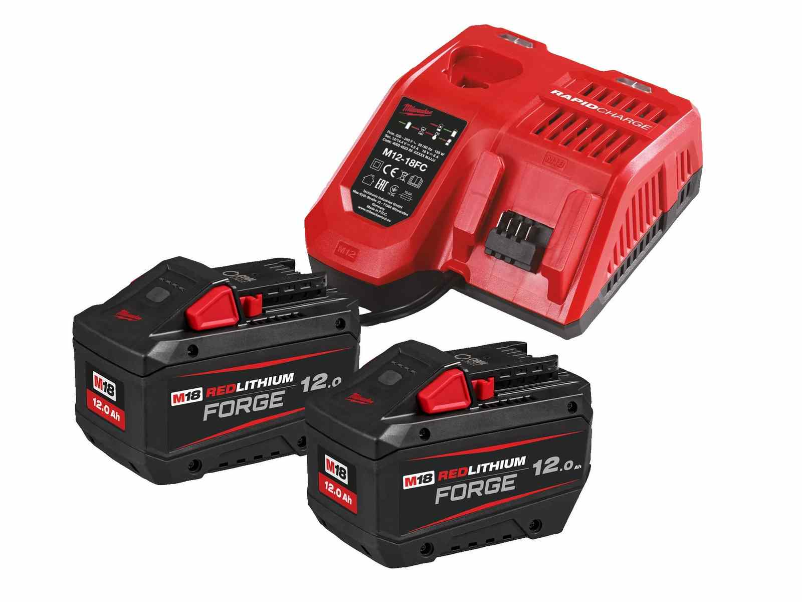 Set Milwaukee M18 Forge 2x12Ah + Încărcător Rapid M12-18 FC