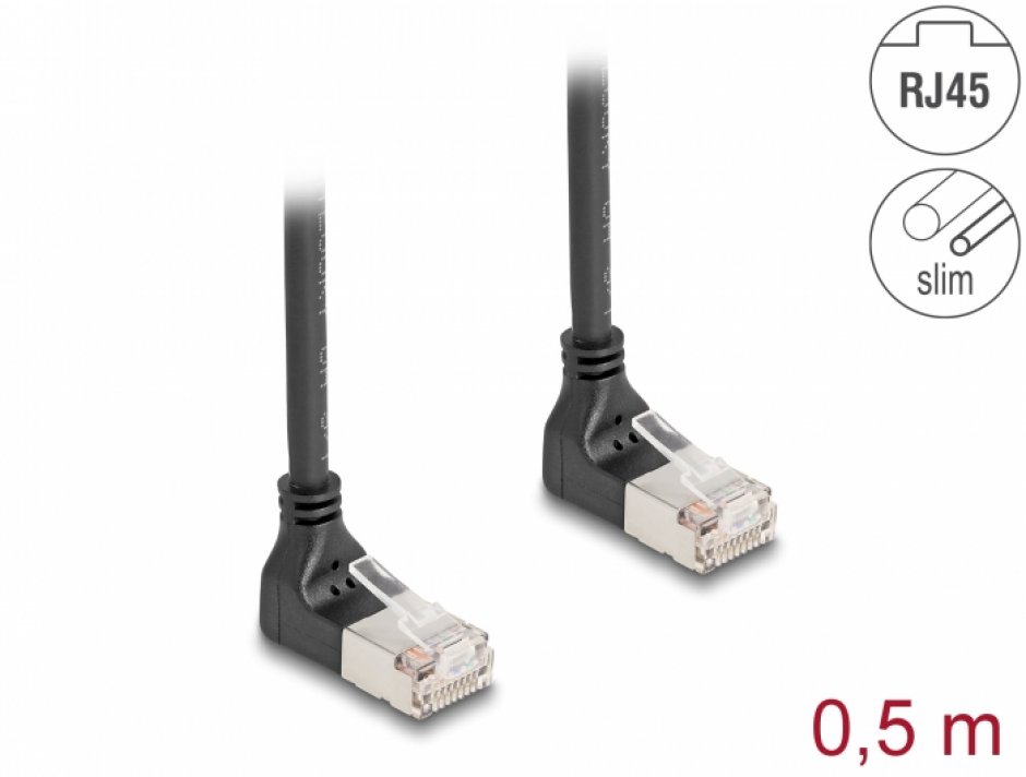 Cablu RJ45 Cat.6A Delock 0.5m, 90° Negru
