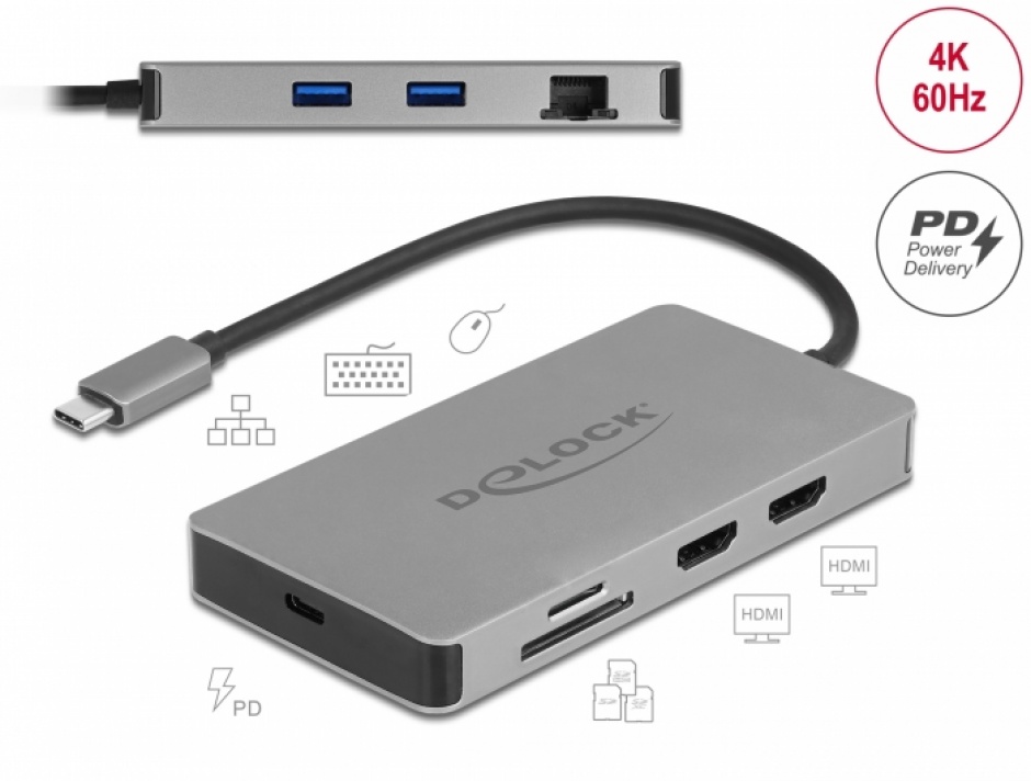 Docking Station Delock USB-C Dual HDMI 4K