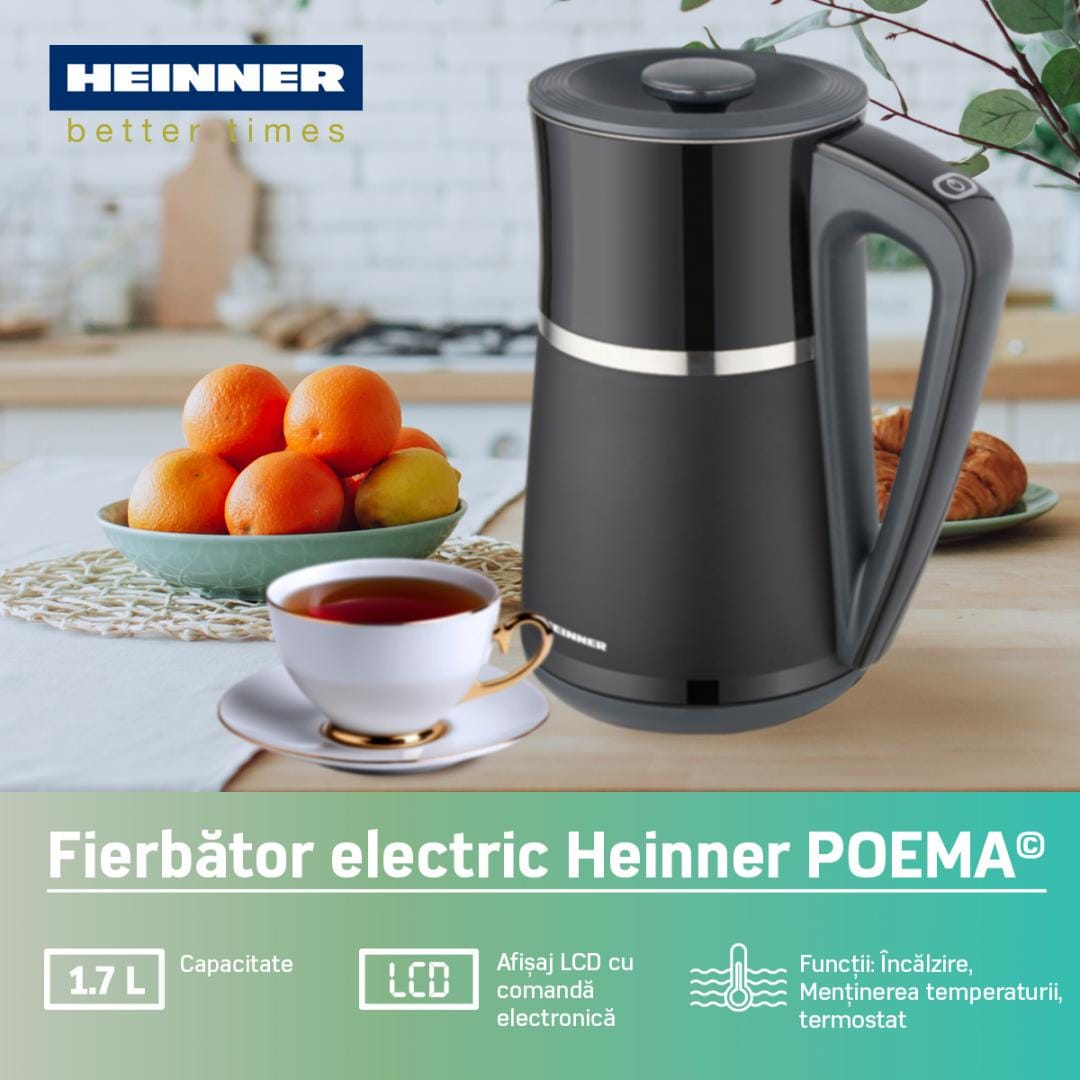 Fierbător Electric Digital Heinner 1.7L 2200W - Pereți Dubli - imagine 4