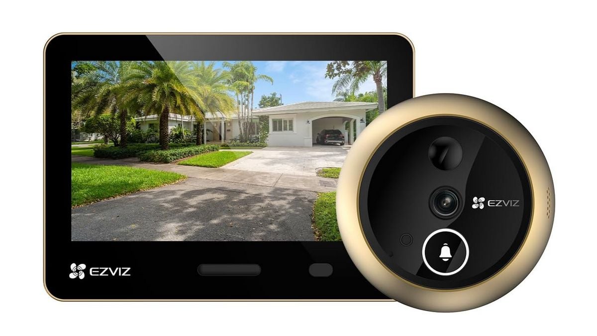 Vizor cu sonerie usa si monitor EZVIZ EP4 CS-EP4 (8MP) Golden, 4K 8MP, 5.5 inch, Wi-Fi, recunoastere faciala, PIR, audio, IP54