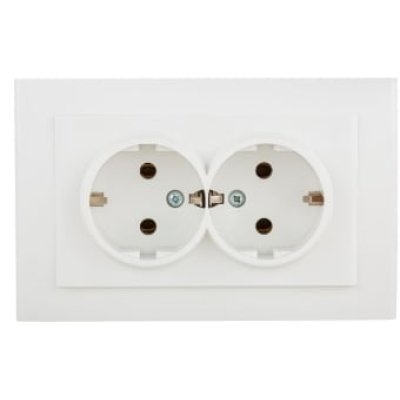 Priza Schuko Dubla Ovivo Mina 10A 250V alb OV00441