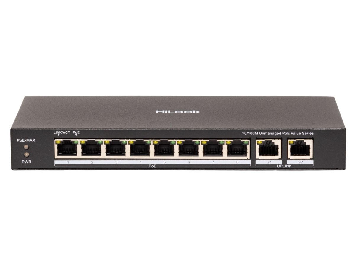 Switch PoE HiLook NS-0310P-80(B), 8 porturi PoE, 80 W