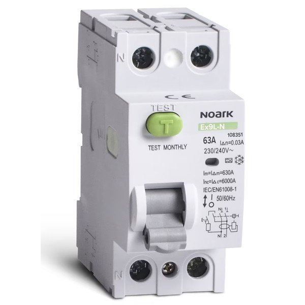 Intrerupator diferential Noark Ex9L-N 2P 63A 30mA tip A