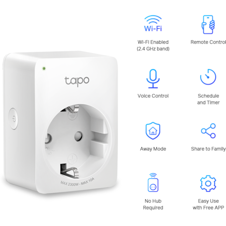 Priză Smart TP-LINK Tapo P100 2-pack - Control Wi-Fi și Vocal - imagine 2