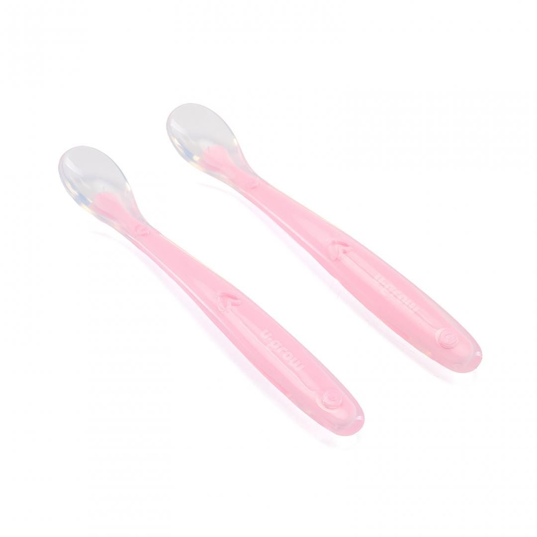 Set 2 Lingurițe Silicon Roz U-Grow - Diversificare Sigură 6Luni+ - imagine 2
