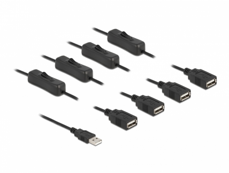 Cablu USB-A la 4x USB-A Delock cu Switch On/Off - imagine 1